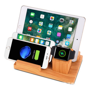 4 PORT Bamboo Wooden Charging Station, Dock & Organizer for Smartphones, Tablets & Other Gadgets For iWatch Charging stand